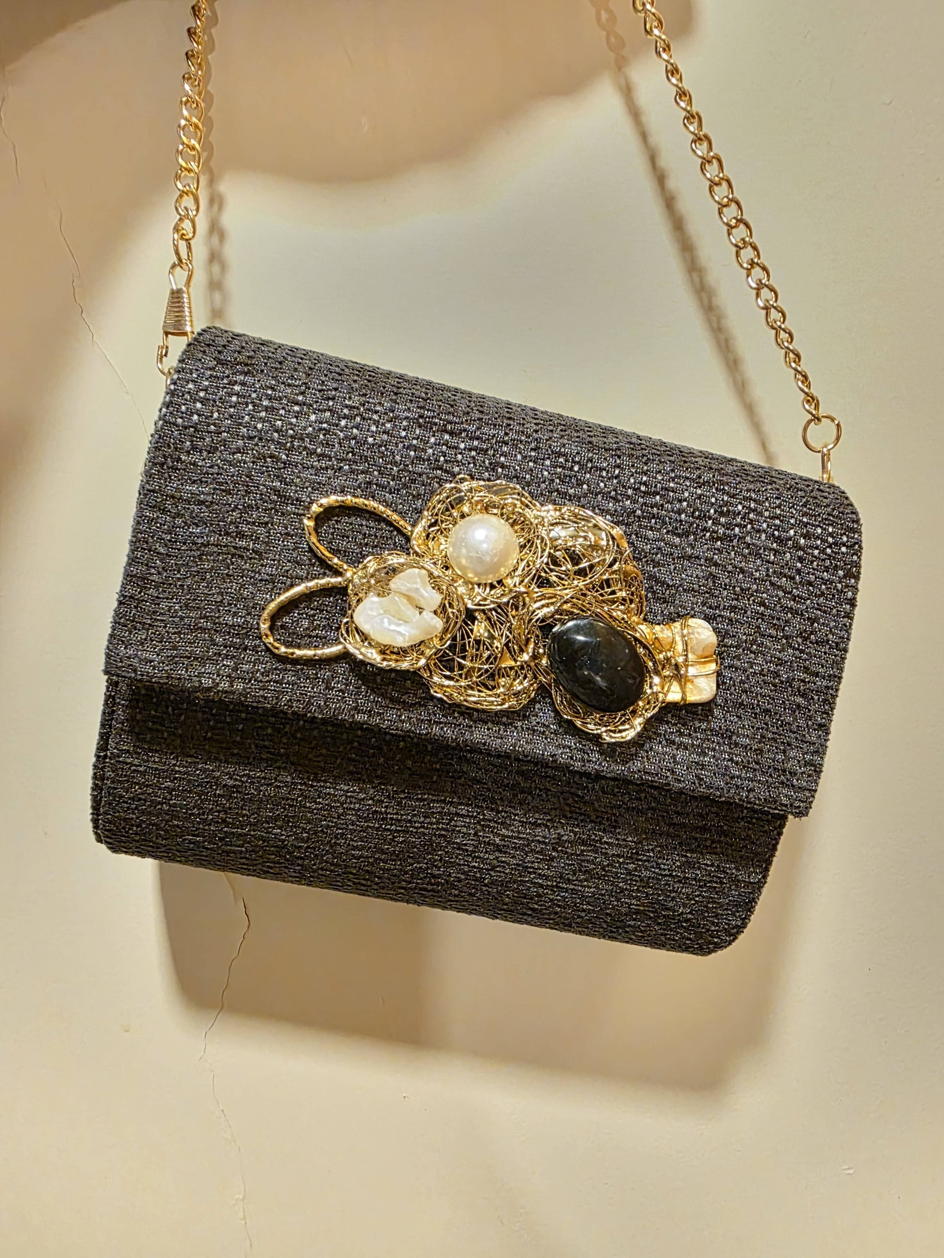 ACUS - Vente Pochette – femme - Mini Trésor Rigide Pierres Bleu Foncé0