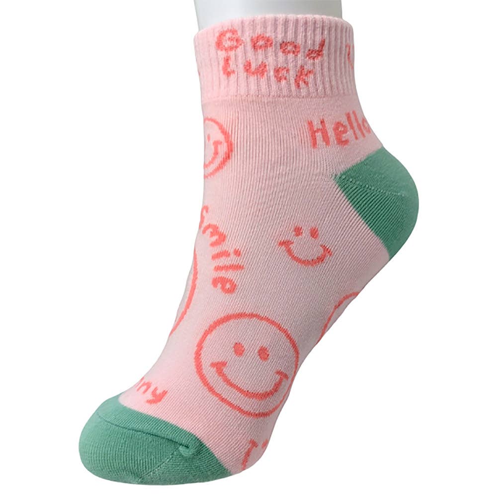 Sensibling Corp. - Wholesale Socks - Women's - 10Pairs - Smile Hello Good Luck Message Patterned Socks
1