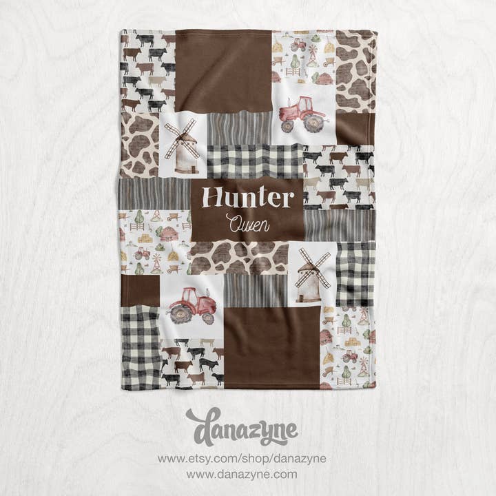 Gepersonaliseerde landbouwdeken in aquarel - Faux tractor voor jongens voor wholesale door Danazyne