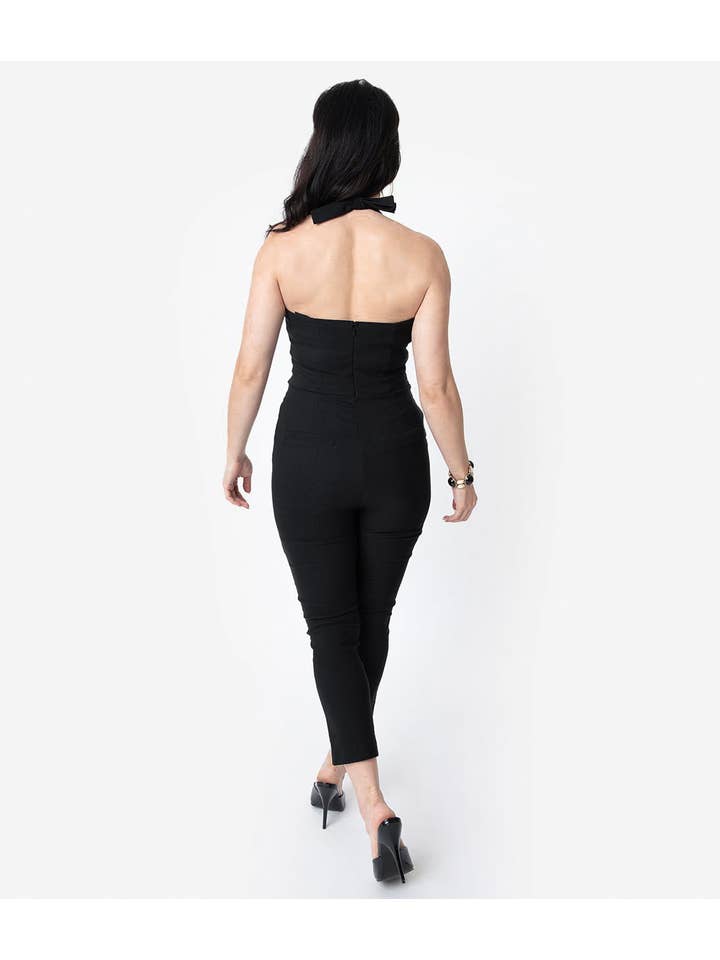 Unique Vintage - Wholesale Jumpsuit - Women's - Unique Vintage 1950s Black Halter Marcel Jumpsuit