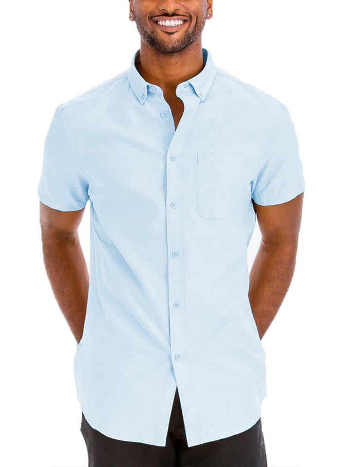 WEIV - Wholesale Button Down Shirt - Men's - Solid Chambray Short Sleeve Button Down Shirt