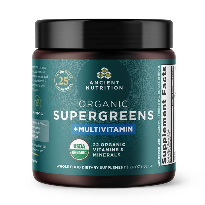 Organic SuperGreens + Multivitamin | Powder (12 Servings) for wholesale by Ancient Nutrition