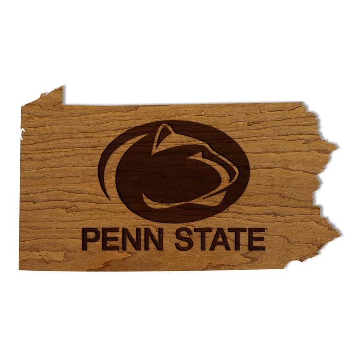 Penn State Nittany Lions on State Wall Hanging – Crafted from Cherry and Maple Wood - Penn State Nittany Lions for wholesale by LazerEdge