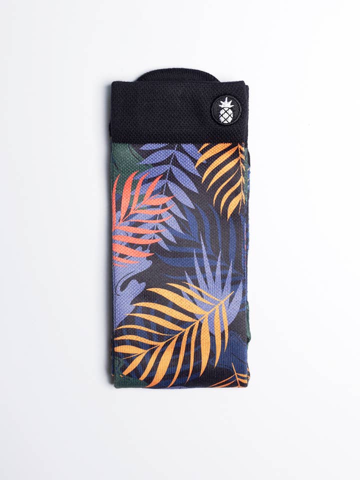 Just Fun Socks - Wholesale Socks - Unisex - Midnight Tropical Palm Printed Crew Socks - M/L