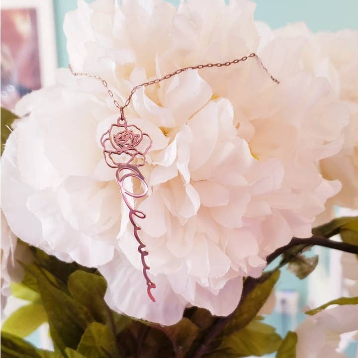 Tres Carmela - Vendita all'ingrosso Collana con ciondolo/pendaglio - Collana con nome fiore mese di nascita, personalizzato, personalizzato