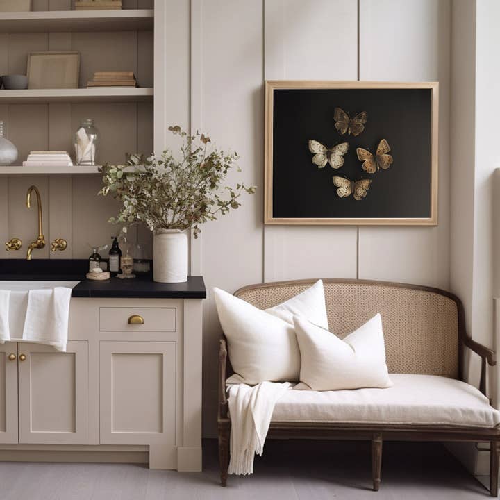 Paper House Print Shop - Wholesale Art Print - Four Butterflies on Black Victorian Antique Art Print2