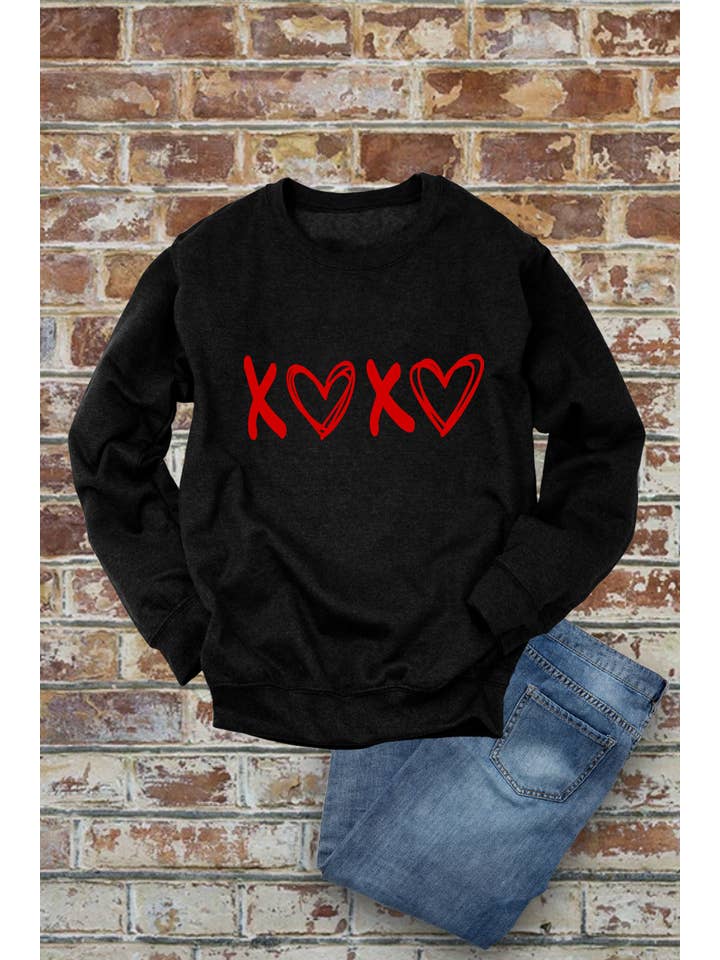 Top Avenue - Vendita all'ingrosso Felpa stampata - Donna - Felpe in pile a girocollo unisex XOXO Love Heart, Valentine1