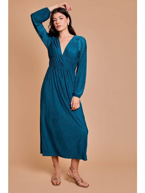 Teal Deep V-neck Long Sleeve Maxi Dress for wholesale on Faire