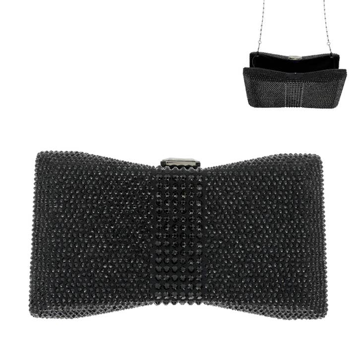 SP Sophia Collection - Wholesale Clutch Bag - Women's - Rhinestone Embellished Bow-Shaped Evening Clutch w/ Strap