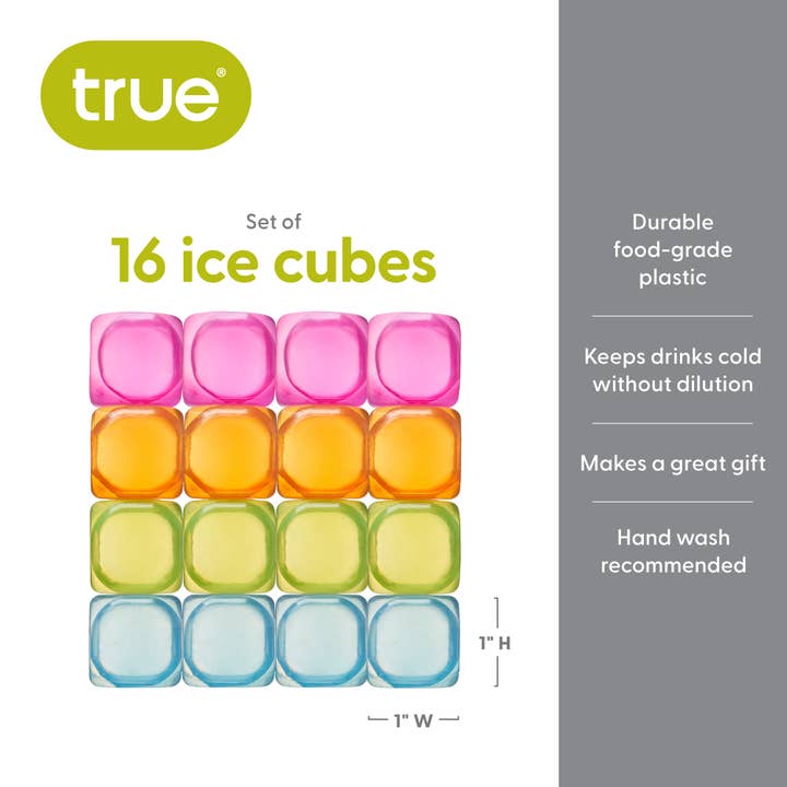 TRUE - Wholesale Drink Chilling Cubes - Chill Reusable Plastic Ice Cubes - Asst Colors - Pack of 16