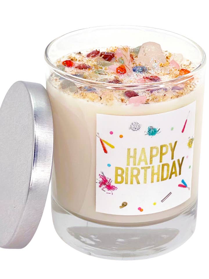 Happy Birthday Candle - Herb & Crystal Candles for wholesale by New Moon Beginnings
