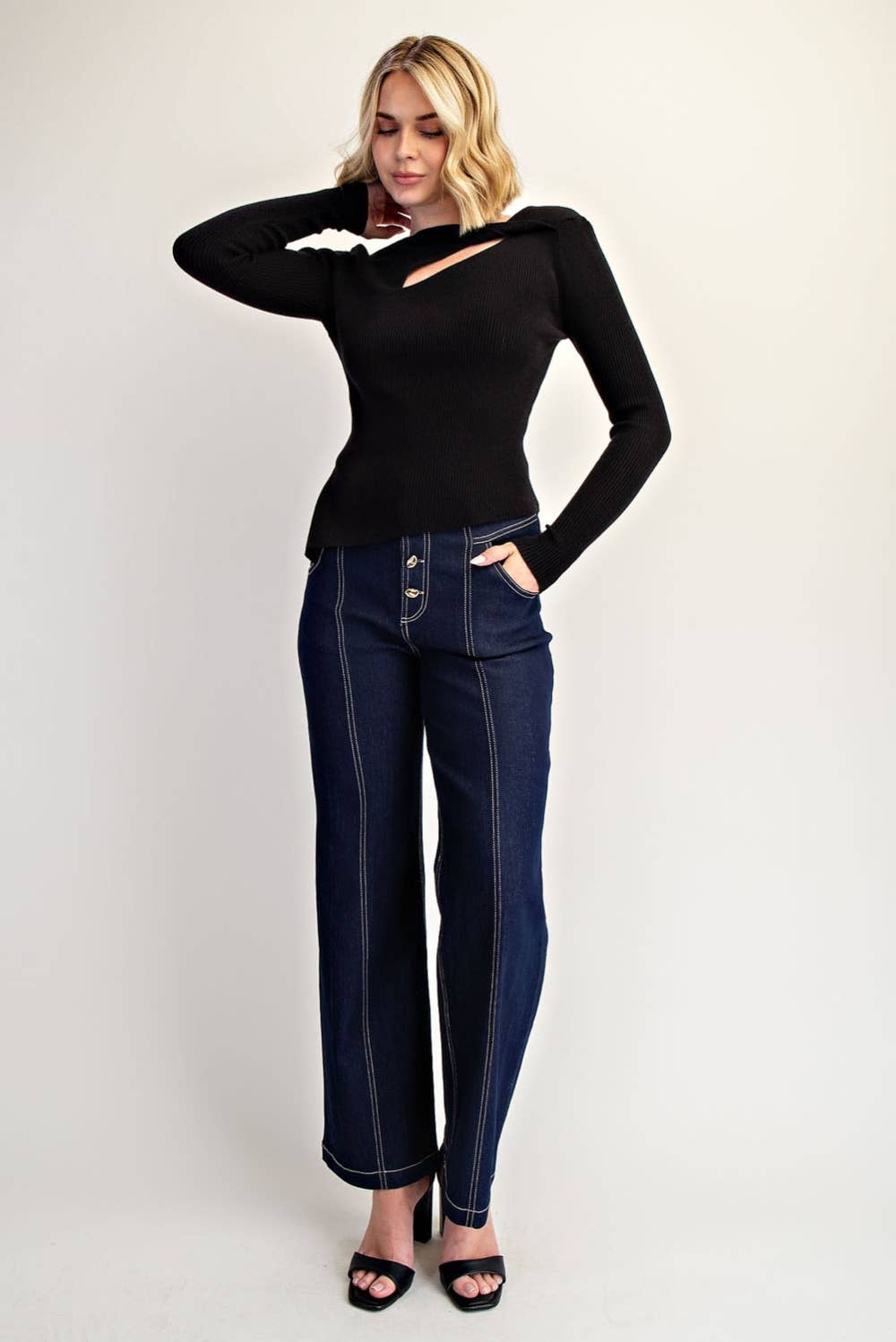 Edit by Nine - Wholesale Blouse - Women's - Twisted Front Ribbed Sweater Top w Asymmetric Hem3