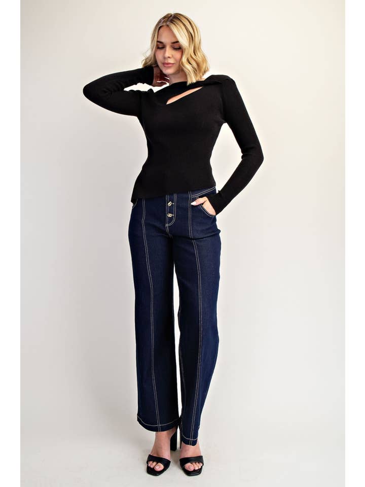 Edit by Nine - Wholesale Blouse - Women's - Twisted Front Ribbed Sweater Top w Asymmetric Hem3