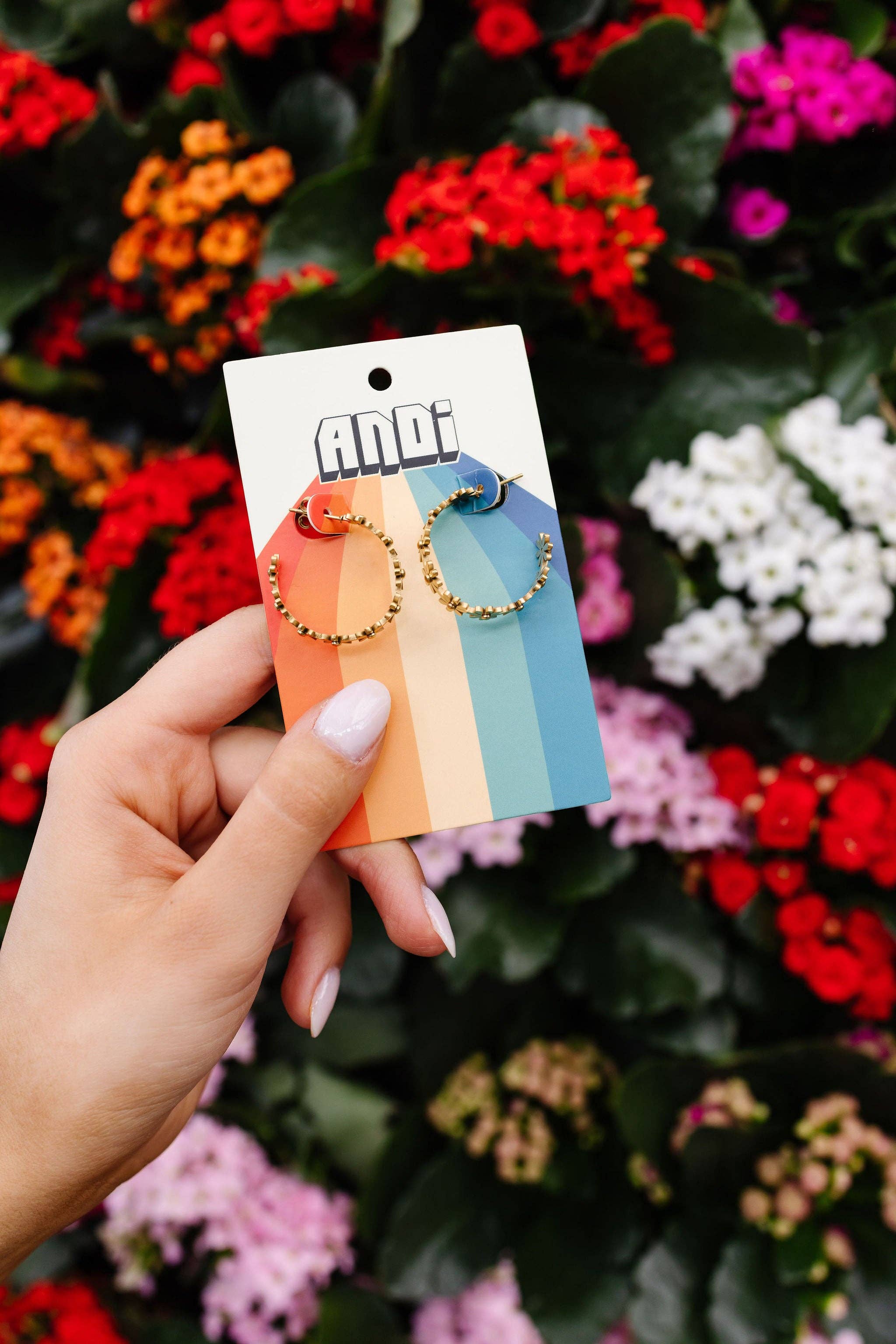 Shop Andi - Wholesale Hoop Earrings - Gold Daisy Hoops - Hypoallergenic1