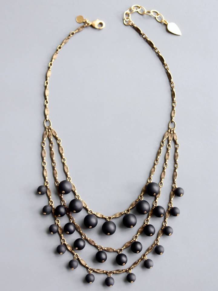 HYL316 Matte jet glass bib necklace for wholesale by David Aubrey Jewelry