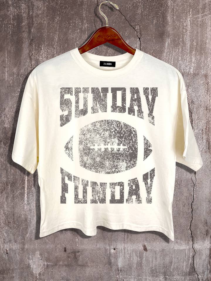 Sunday Funday Football Graphic Crop Tee for wholesale by 2&moon