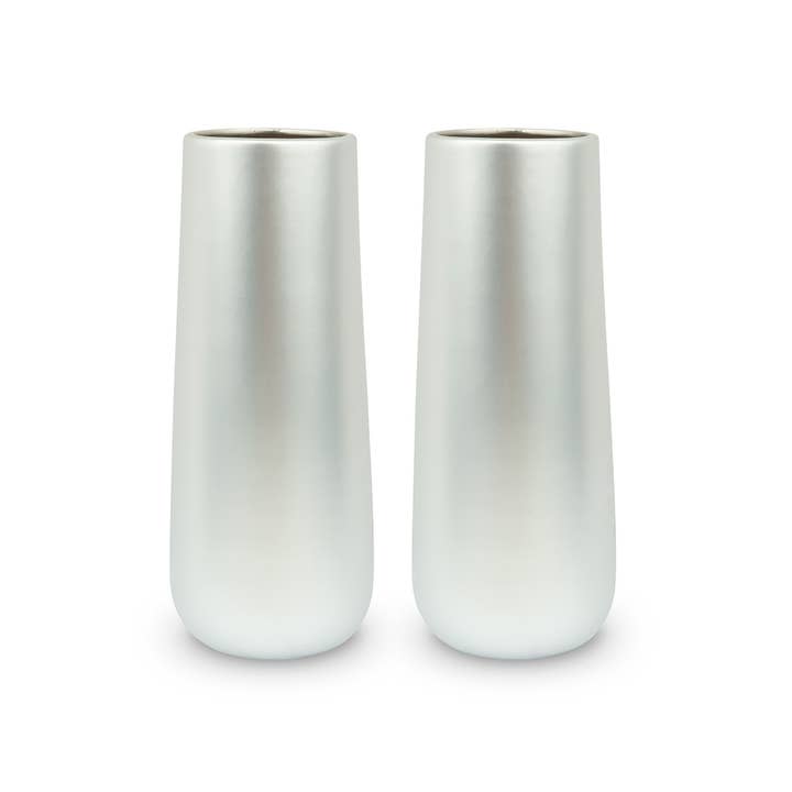 Weddingstar Inc. - Wholesale Vase - Tall Thin Metallic Chrome Vases (Brushed Silver) - Set of 22
