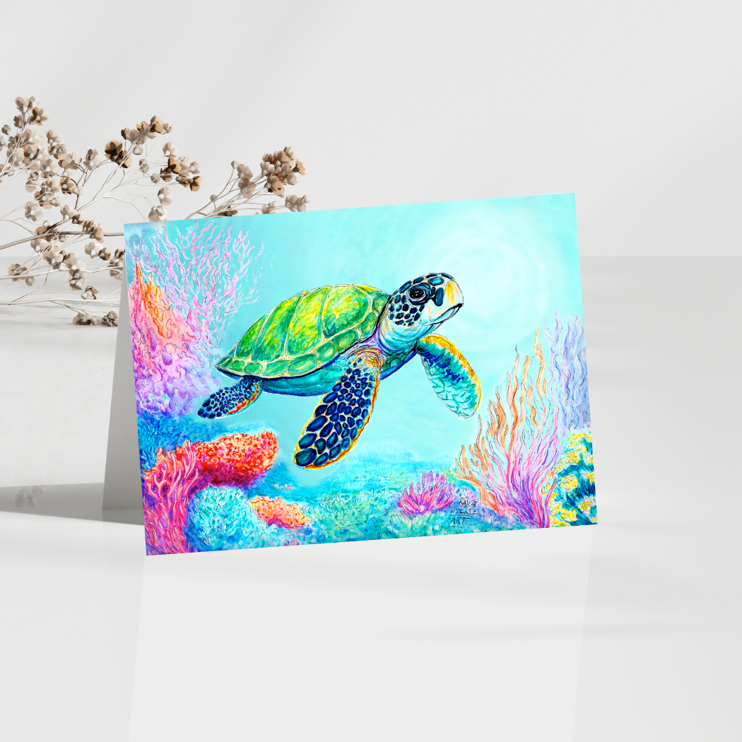 Wilkie Studios - Wholesale Everyday Greeting Card - Coral Garden Sea Turtle Greeting Card1