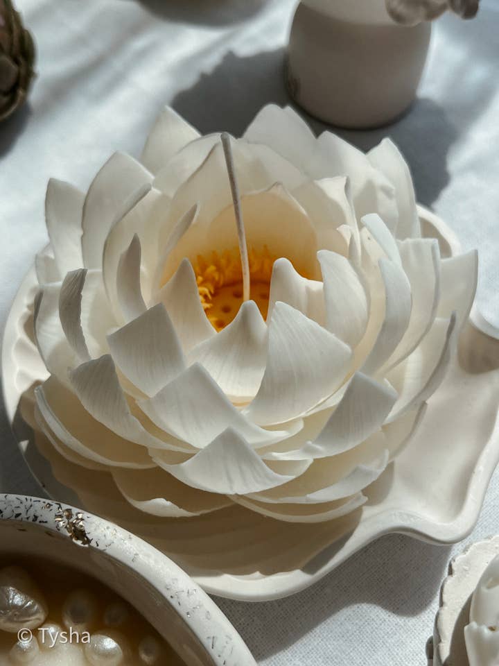 Lotus White Realistic Flower Candle | Decor | Cozy | Natural for wholesale by TYSHA