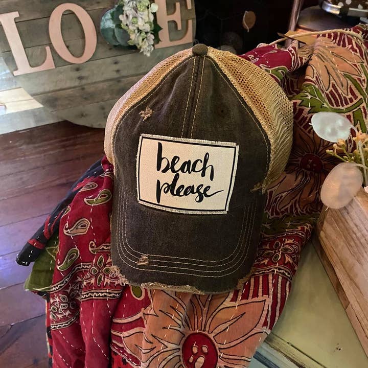 Vintage Life - Wholesale Trucker Hat - Unisex - Beach Please Distressed Trucker Hat Baseball Cap1