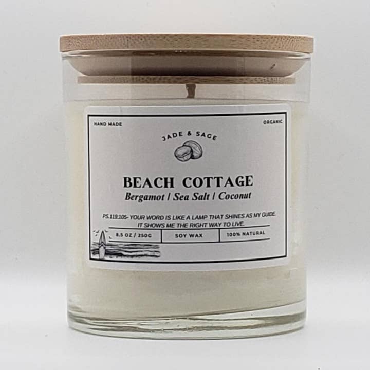 BEACH COTTAGE SOY 8.5 OZ. CANDLE for wholesale by Jade & Sage LLC