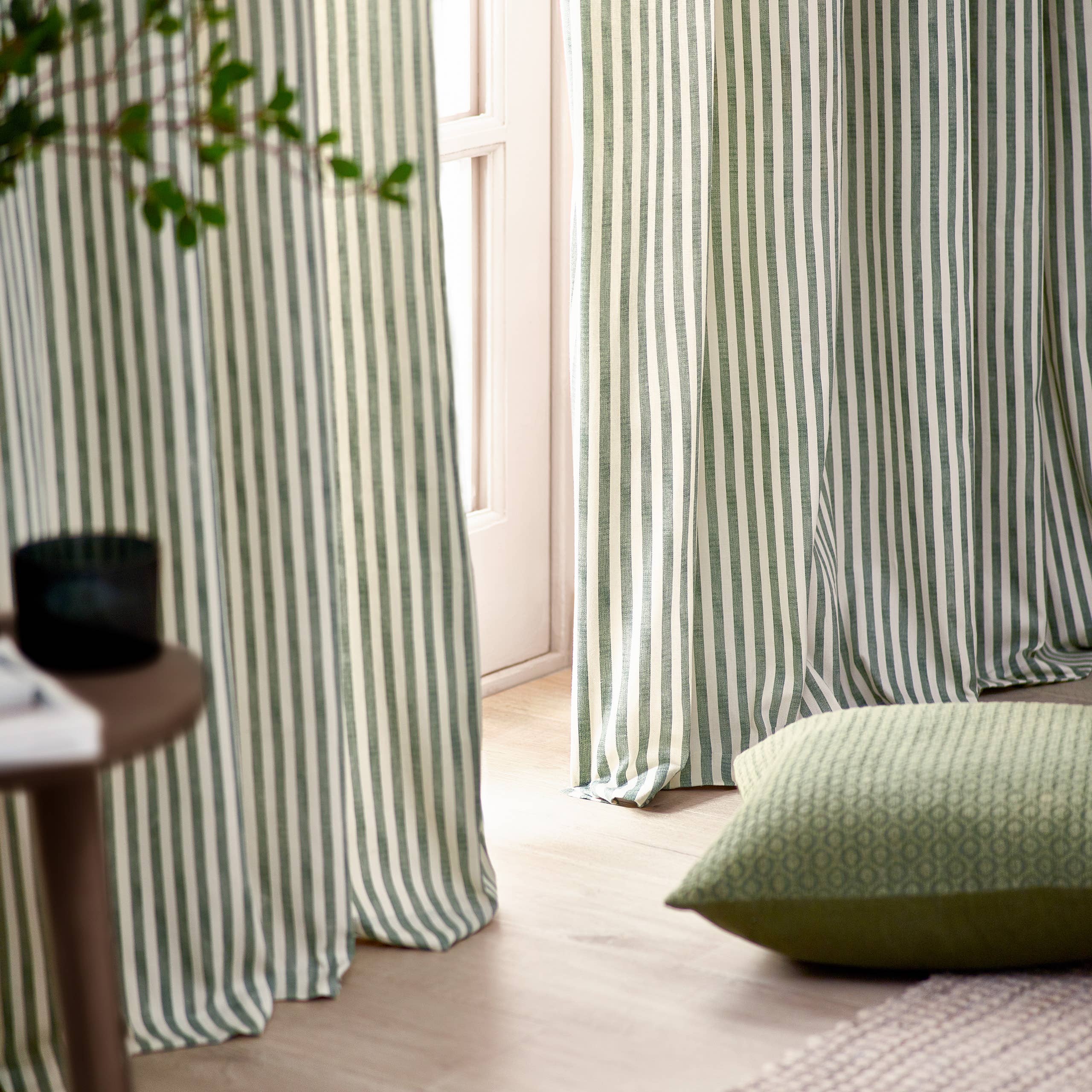 Hebden Striped Cotton Room Darkening Curtains Forest Green for wholesale on Faire2
