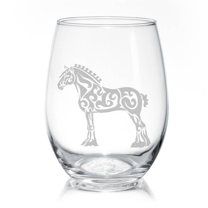Draft Horse Stemless Wine Glass for wholesale by Classy Equine