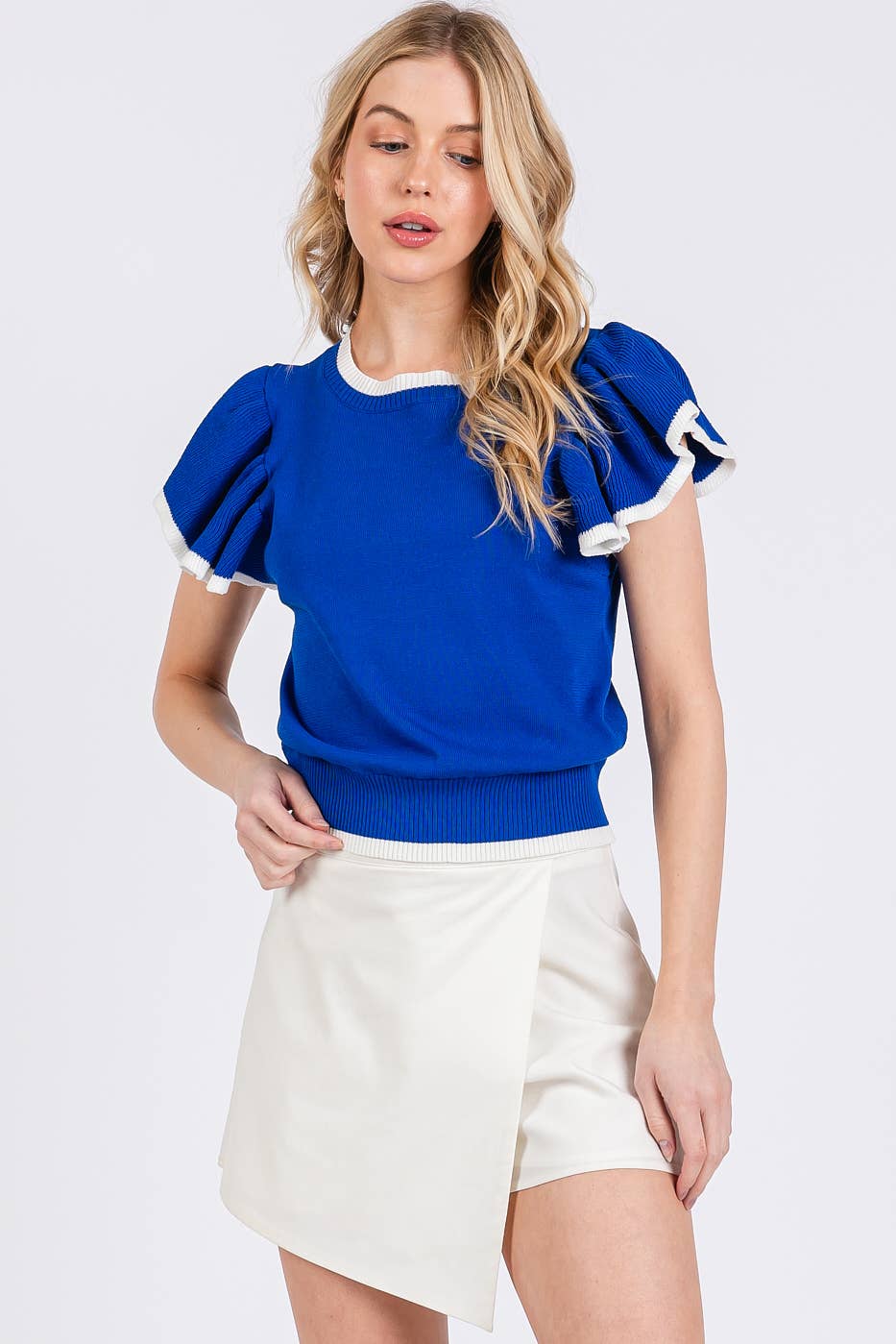 mittoshop - Wholesale Knit Top - Women's - SWEATER KNIT RUFFLE SLEEVE CONTRAST CROP TOP9