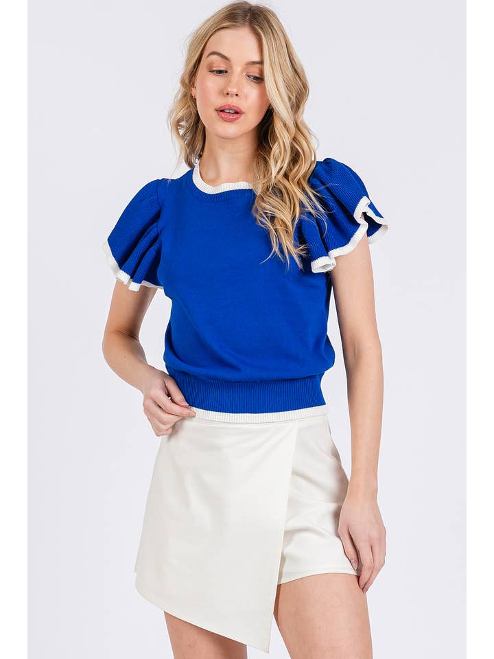 mittoshop - Wholesale Knit Top - Women's - SWEATER KNIT RUFFLE SLEEVE CONTRAST CROP TOP9