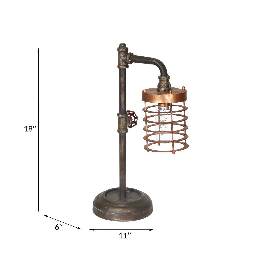 Sagebrook Home - Wholesale Accent/Desk Lamp - Table Lamp - Bronze Metal Pipe with Caged Shade, 18 in.8