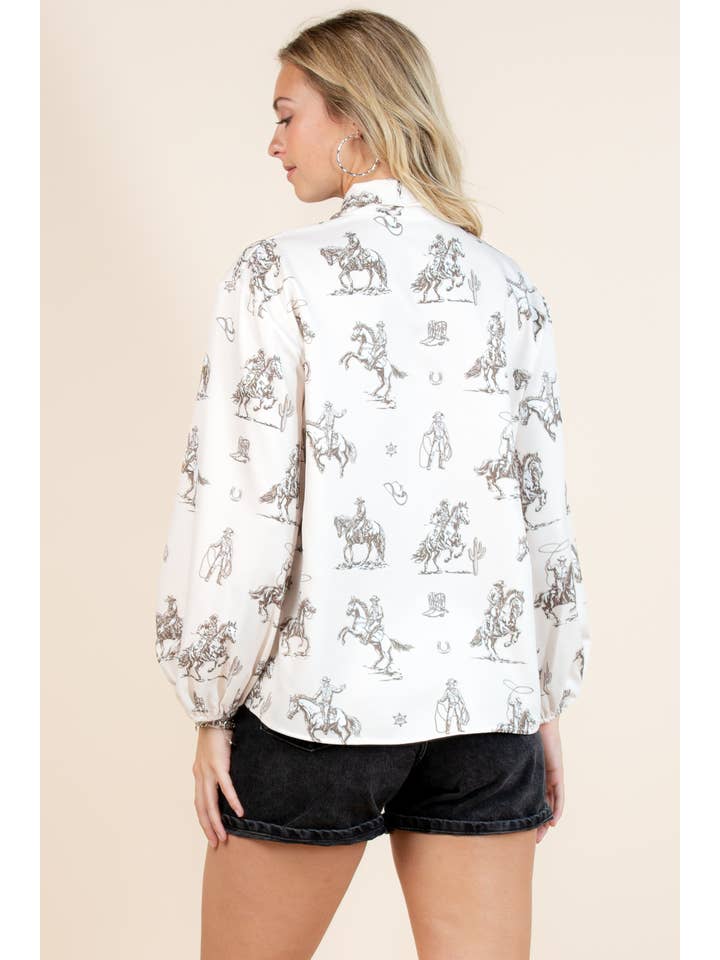 Multi Colored T1629-5302-Western Sheriff Cowboy Print Blouse for wholesale on Faire4