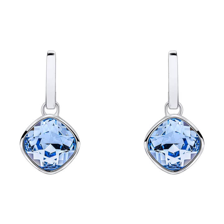 Pendientes colgantes con cristal de zafiro claro de talla cojín para venta al por mayor de Gecko Jewellery