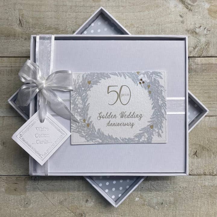 Corona de oro del 50 aniversario - Libro de visitas (DG50-3) para venta al por mayor de White Cotton Cards