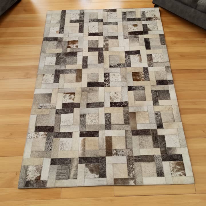 Living Room Area Cowhide Patchwork Floor Square 6x8 Rug for wholesale by Rosoc Rug