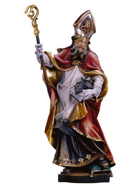 Statue of Saint Urban Bishop with grapes in carved wood for wholesale by Costa Articoli Religiosi
