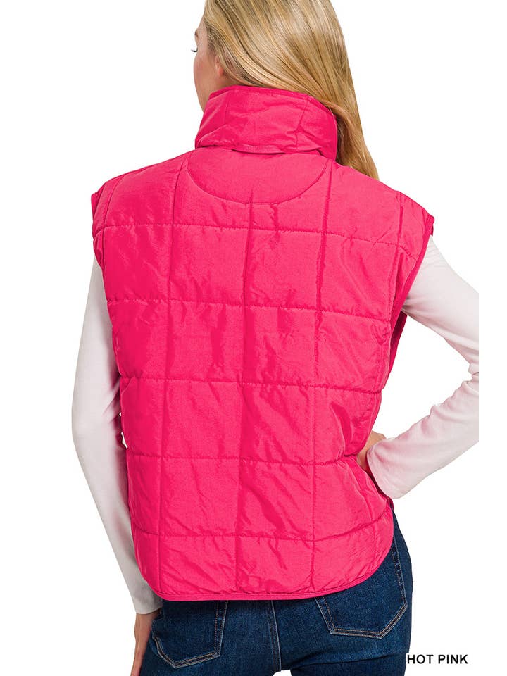 DUSTY BLUE High Neck Puffer Vest for wholesale on Faire