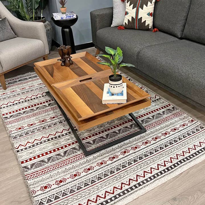 Alfa Rich Inc - Venta al por mayor Alfombra pequeña - Alfombra burdeos, rojo y gris, alfombras de gran superficie para sala de estar, dormitorio, cocina, comedor, 8 x 10, 5 x 7 pulgadas, estética bohemio, etnia, ecléctica, azteca2