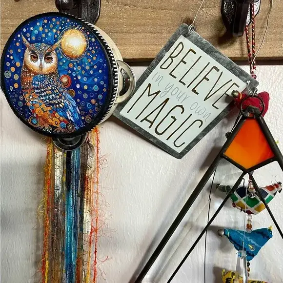 Bodhi Leaf Market - Wholesale Wall Accent - Charmed Spirit Owl 4" Tambourine and Ribbon Wall Accent1