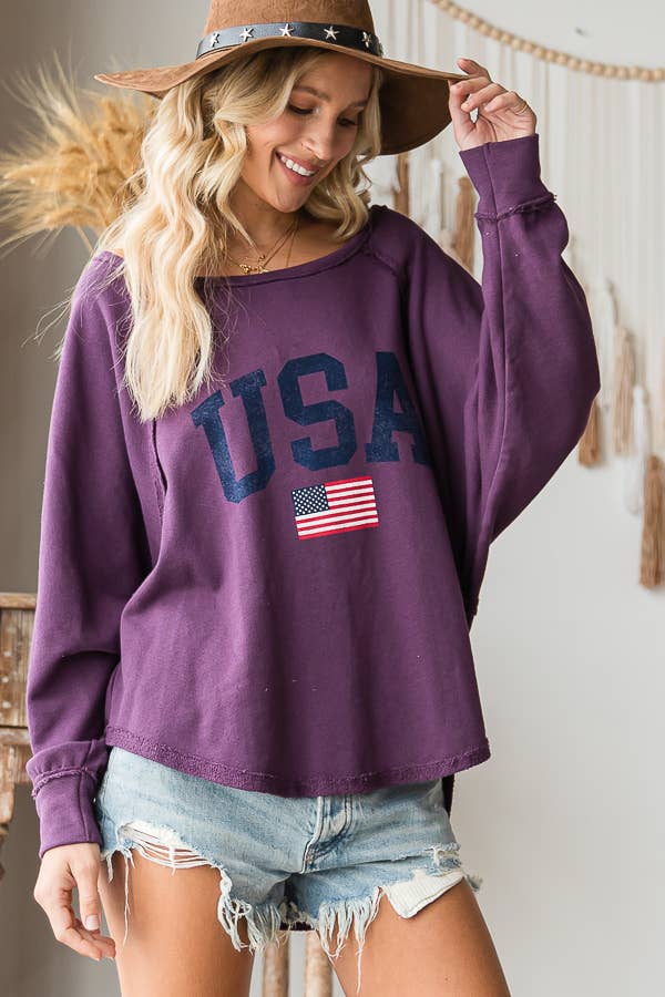 PURPLE T1139-1B Graphic Semi- Crop Top, Gameday for wholesale on Faire5