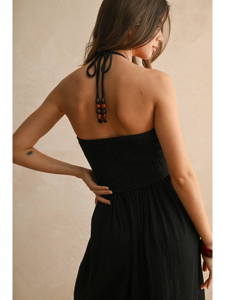 MIOU MUSE - Wholesale Dress - Women's - D3449 WASHED GAUZE WITH CROCHET TOP CONTRAST DRESS