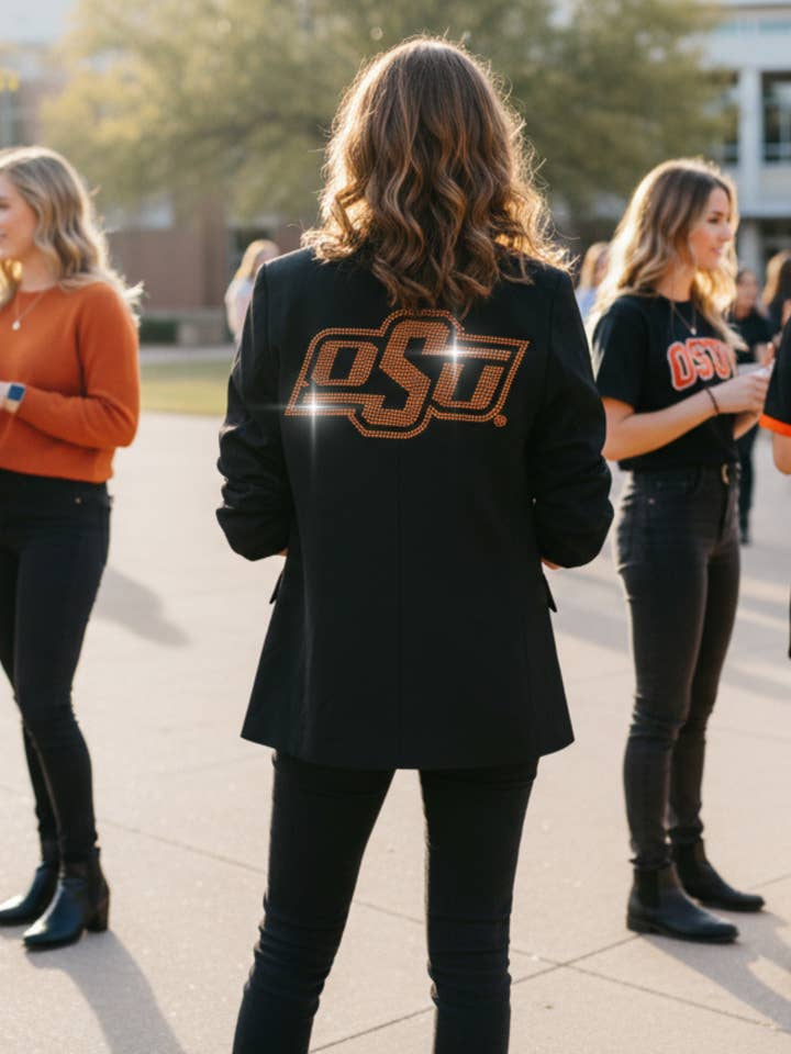 Licensed Game Day Blazer, Black Ruched, Oklahoma State OSU for wholesale by Moving Forward Designs