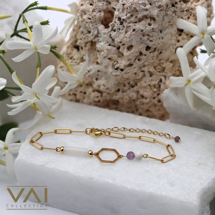 Gemstone Bracelet, Diffuser With Amethyst, Jade, Lava for wholesale by Vai Collection