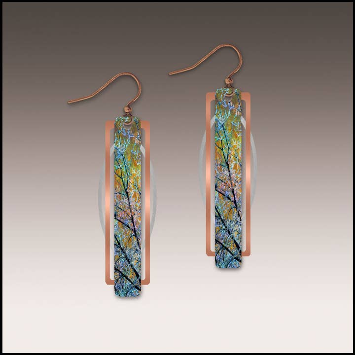 Blue Branches Geometric Metal Accent Earrings for wholesale by Illustrated Light & DC Designs