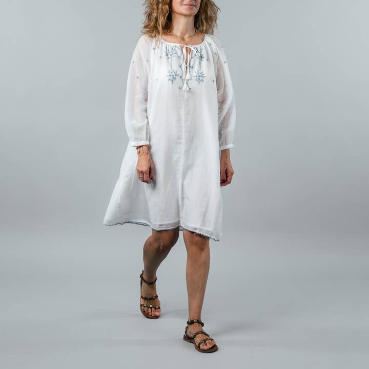 Abito da donna estivo in cotone di seta floreale ricamato a mano per la vendita all'ingrosso da parte di Nest Factory