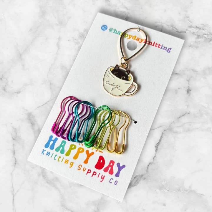 Catfe CatProgress Keeper with Bulb Pin Stitch Markers for wholesale by Happy Day Knitting