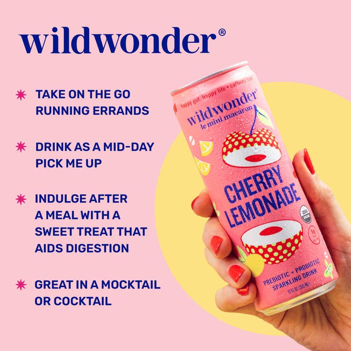 wildwonder - Vente Eau gazeuse - Boisson pétillante prébiotique + probiotique à la cerise et au citron.1