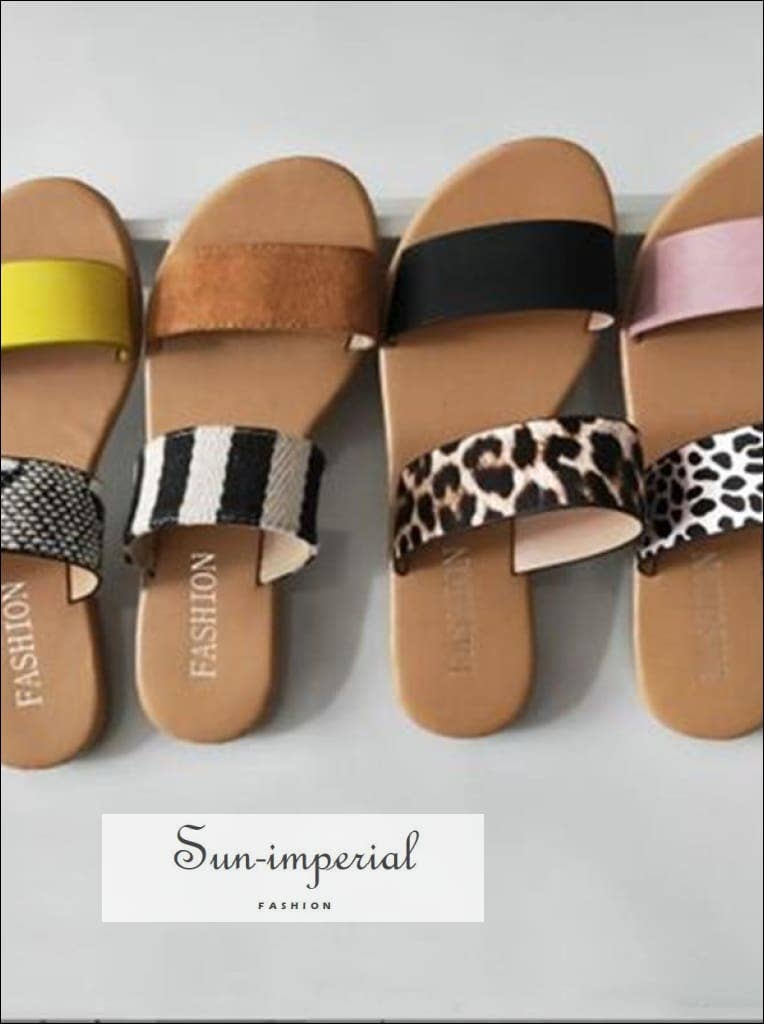 Sun Imperial - Wholesale Sandals - Women's - Leopard Flat Slide Sandals - Yellow - Comfortable and Soft0