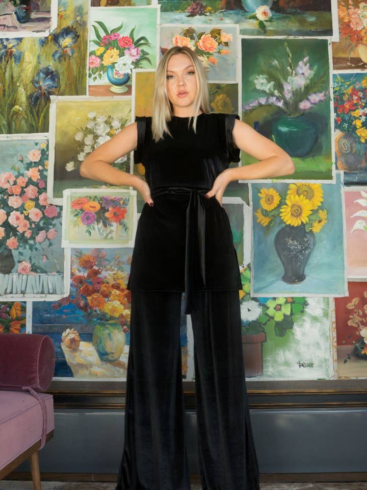 Jennafer Grace - Venta al por mayor Pantalones - Mujer - Pantalón Palazzo de terciopelo negro