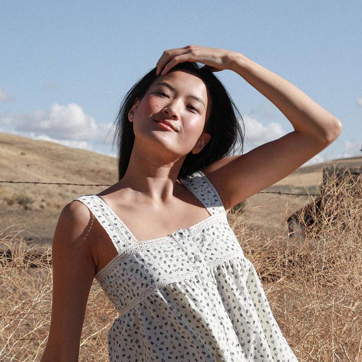 White Cotton Ditsy Floral Babydoll Tank Top - Louisette for wholesale by Atèlette