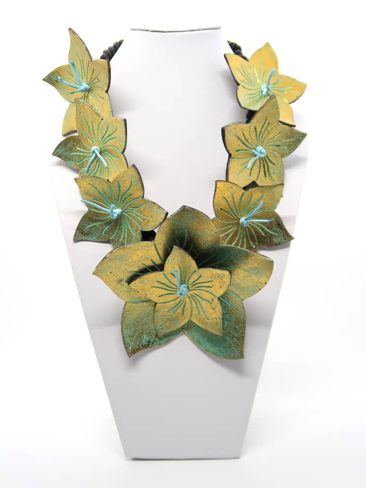 Upcycled Coconut shell small water lily necklace for wholesale by Jianhui London